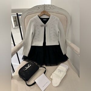 4T Tahari Girl Black Tulle Dress with Knit Sparkle Cardigan, Purse, Tights NWT